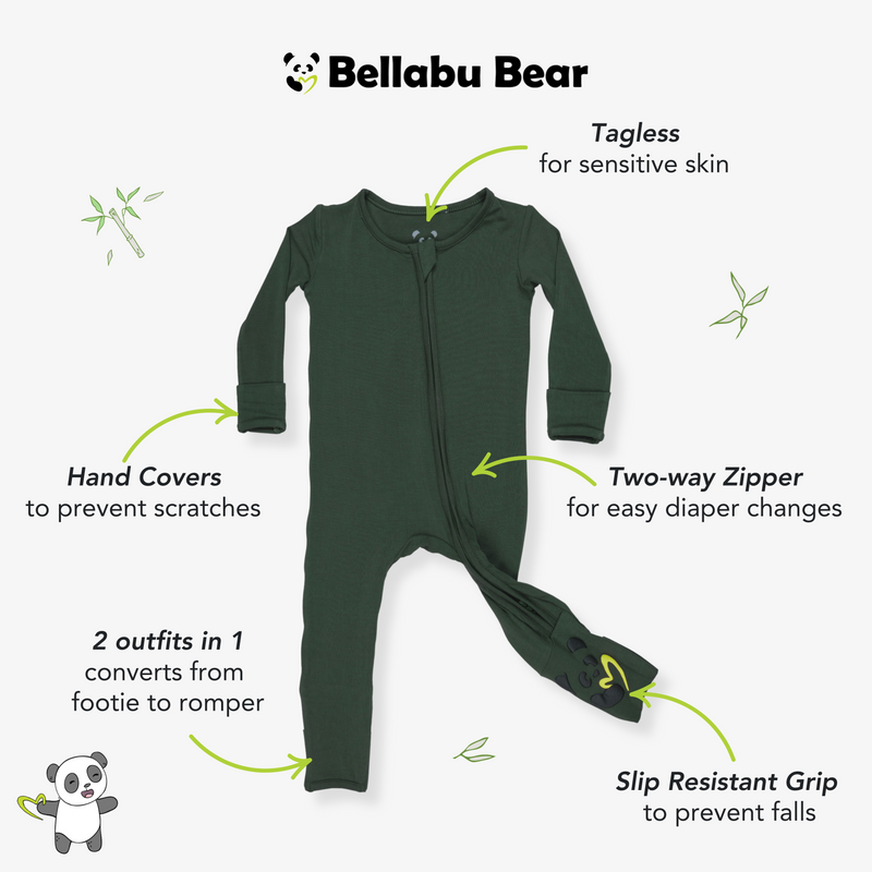 Pine Green Bamboo Convertible Footie