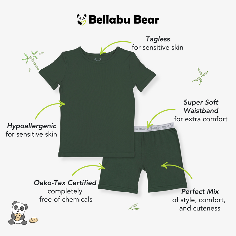 Pine Green Bamboo Kids Pajama Short Set
