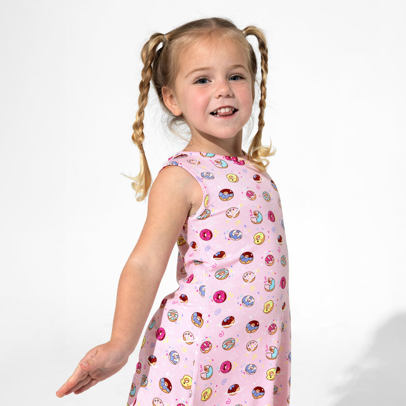 Pink Space Donut Bamboo Girls' Sleeveless Dress
