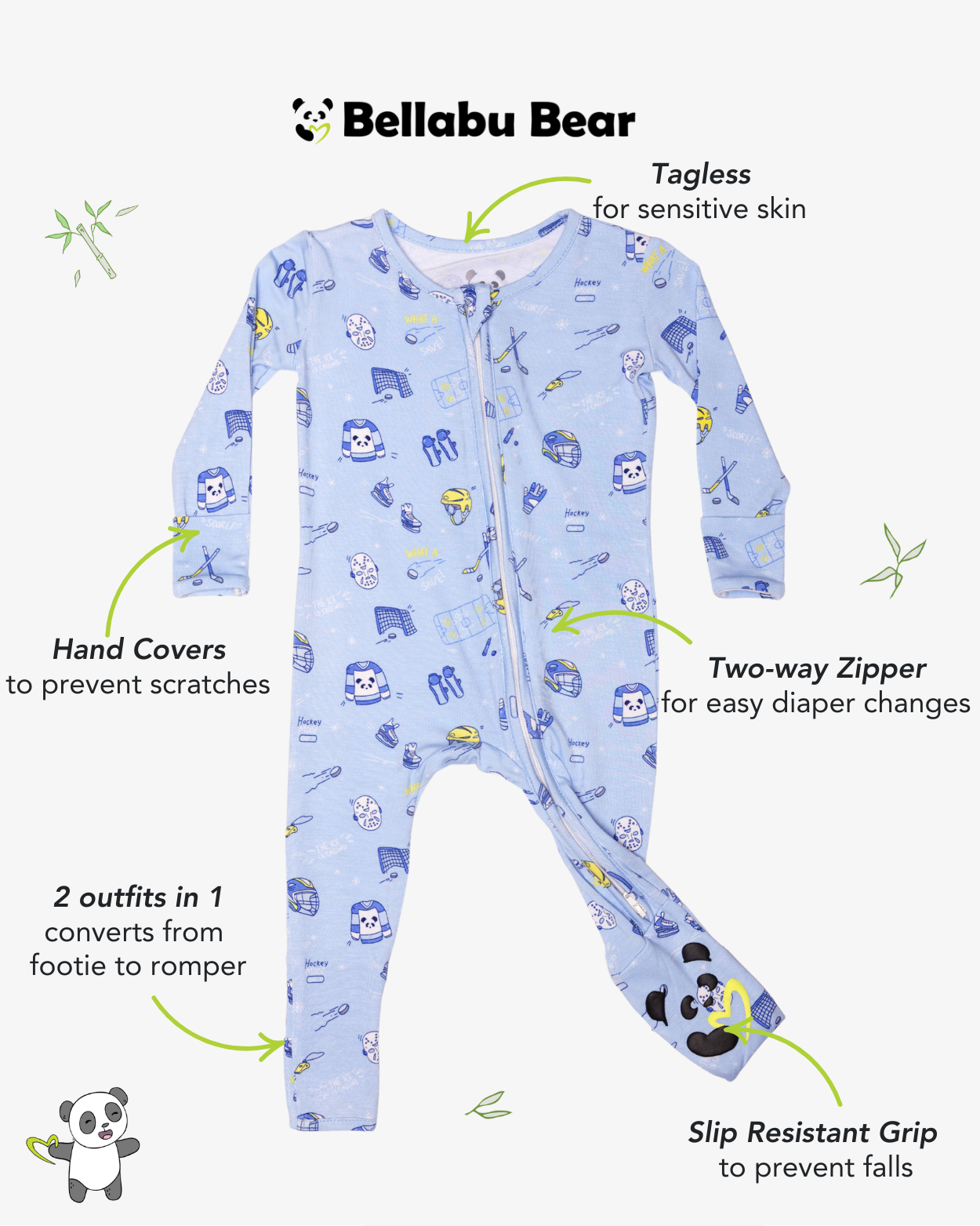 Hockey Bamboo Convertible Footie