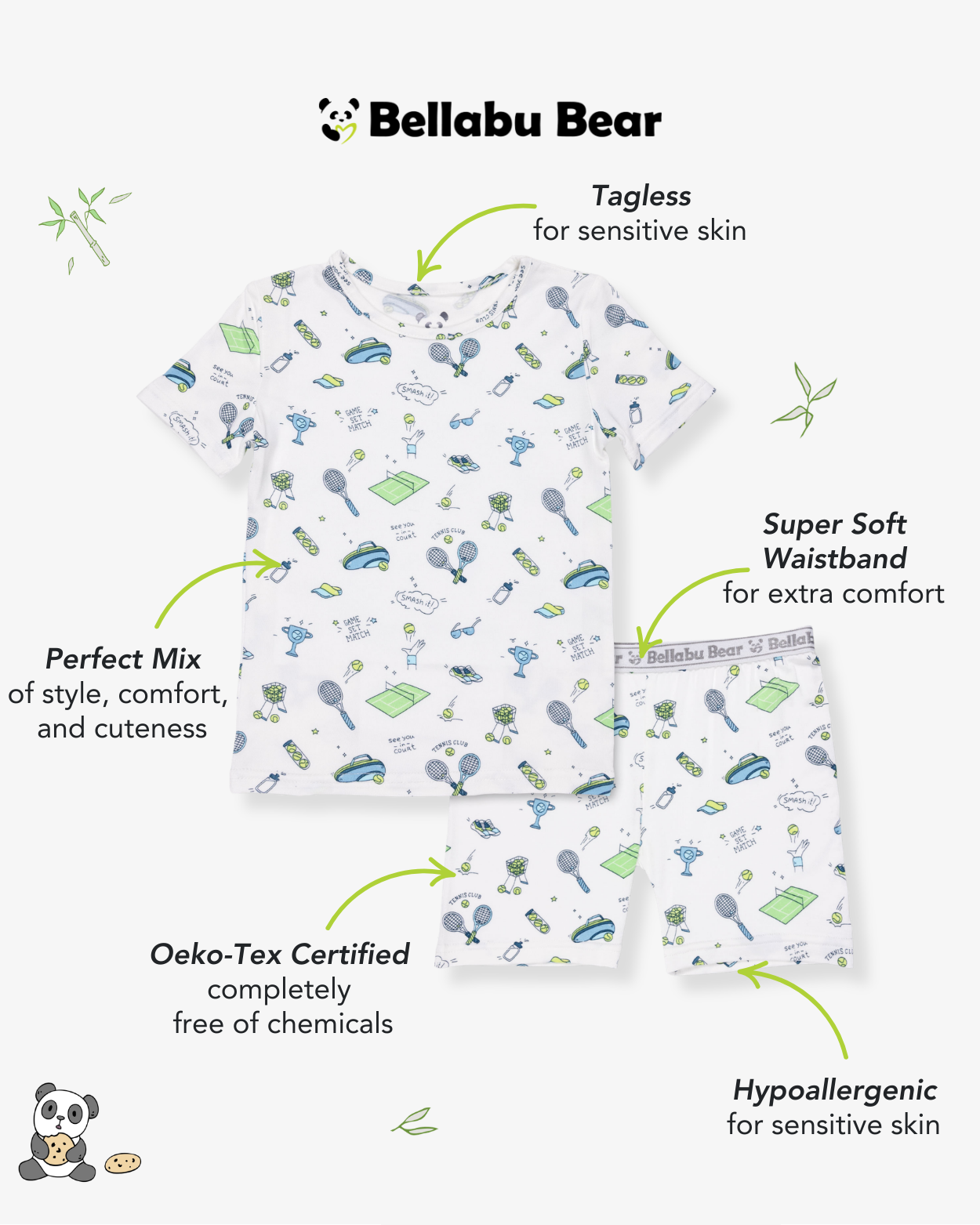 Tennis Bamboo Kids Pajama Short Set