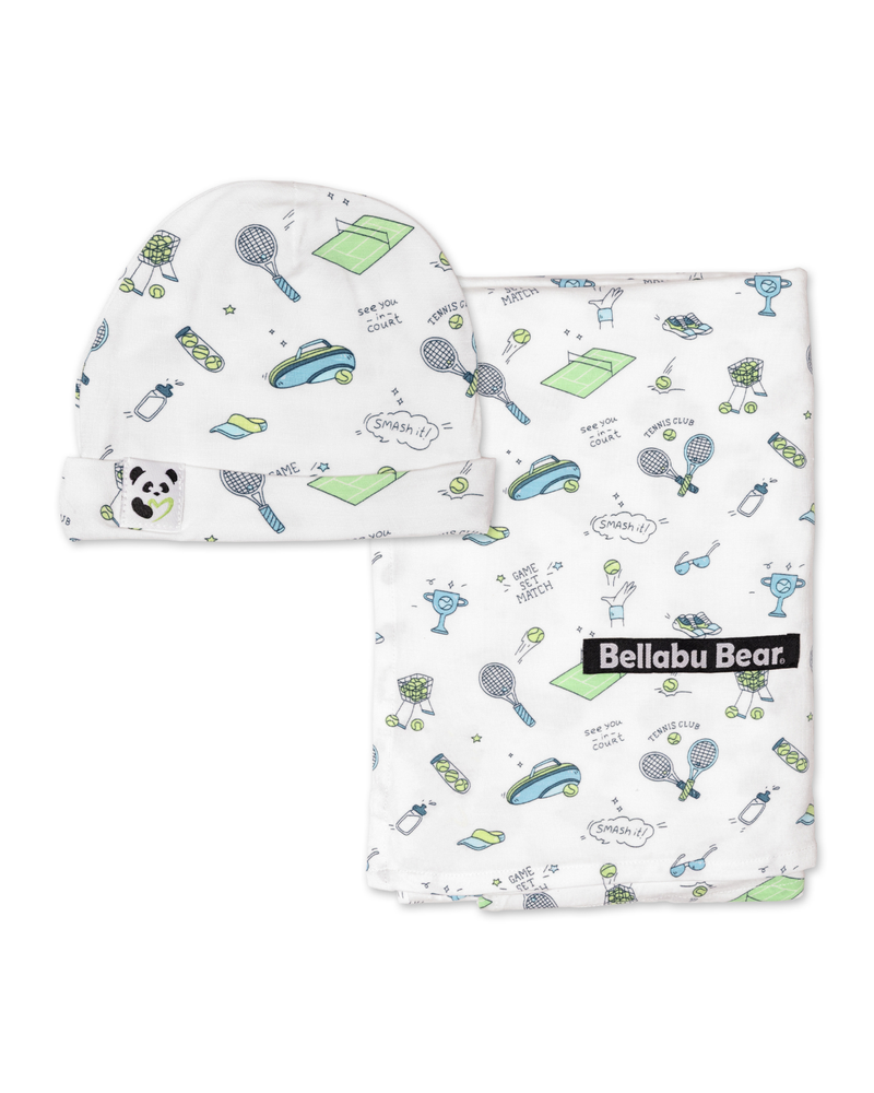Tennis Bamboo Swaddle & Beanie Set