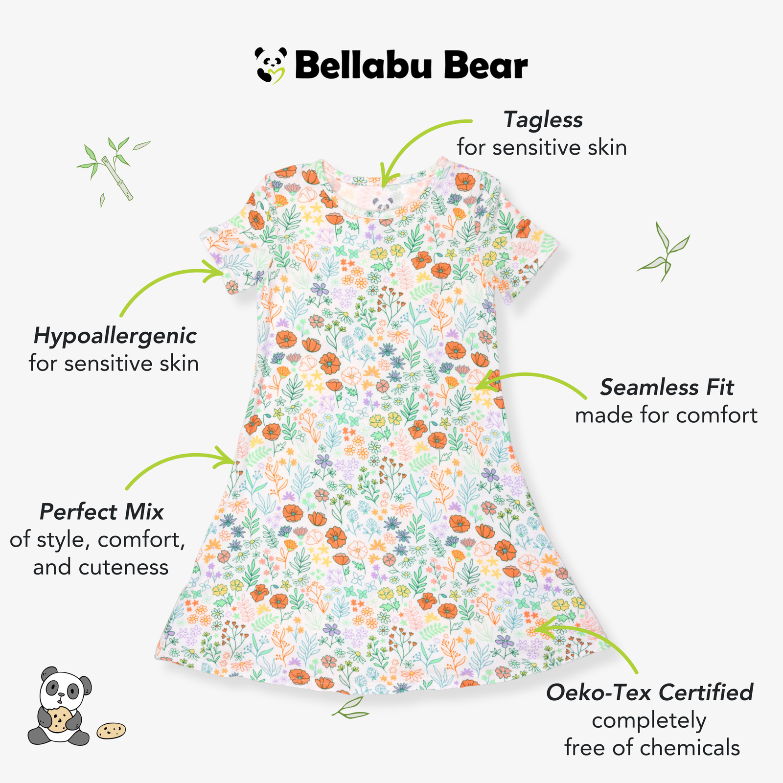 Summer Floral Bamboo Girls' Short Sleeve Dress