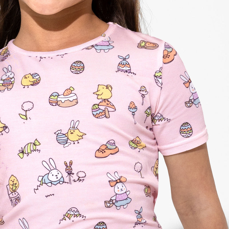 Easter Bunny Pink Bamboo Kids Pajama Short Set