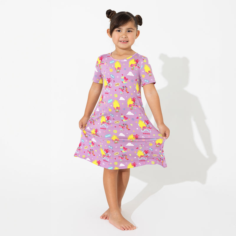 Trolls Harmony Valentine's Bamboo Girls' Short Sleeve Dress