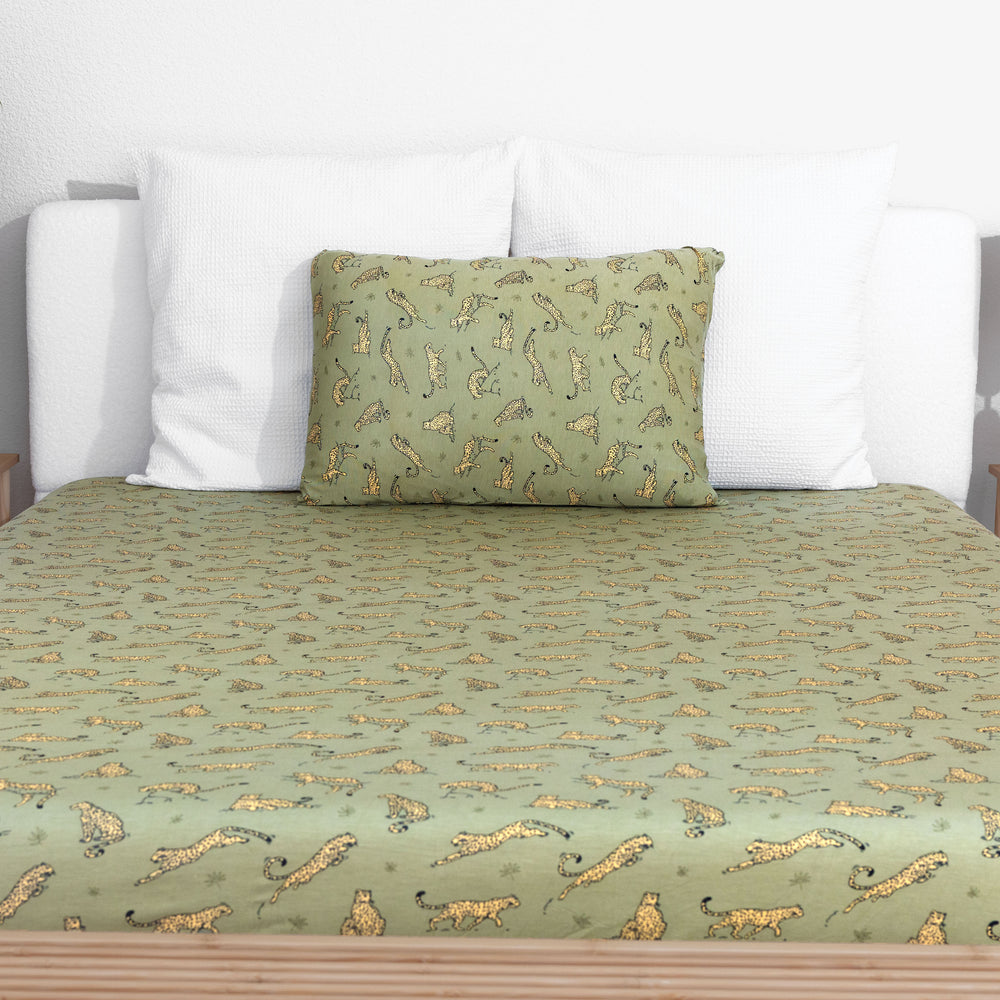 Sage & Spots Leopard Bamboo Bed Sheet Set