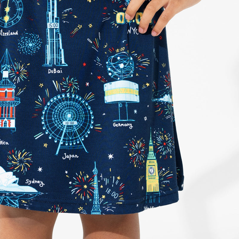 New Year's Worldwide Countdown Bamboo Girls' Long Sleeve Dress