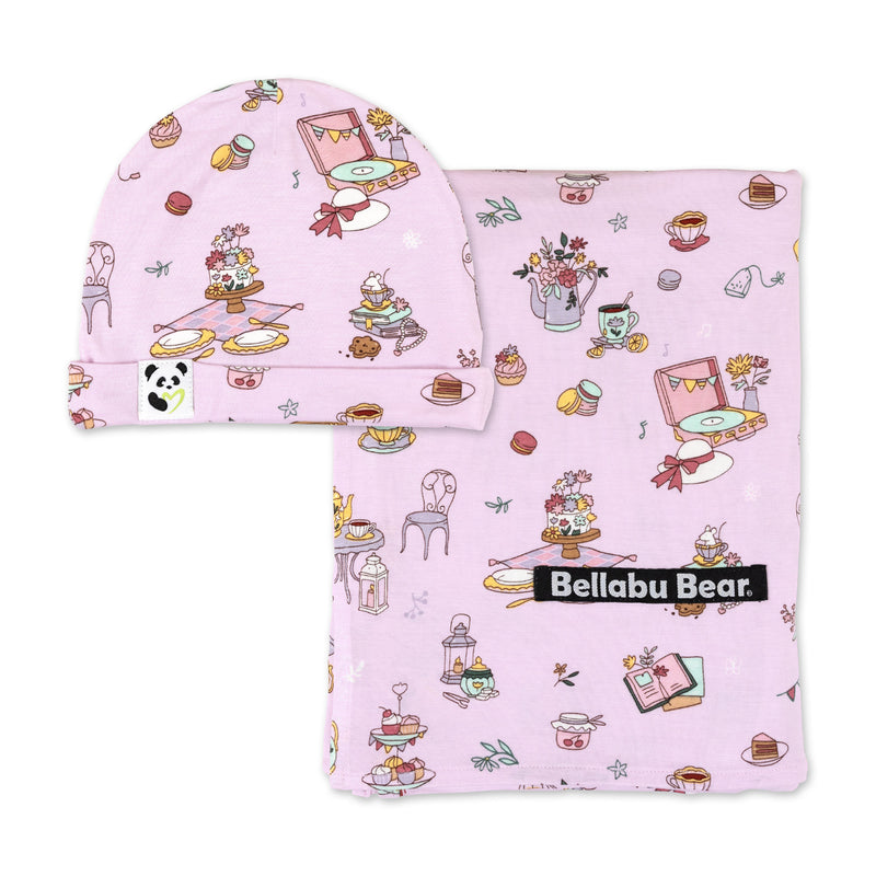 Tea Party Bamboo Swaddle & Beanie Set