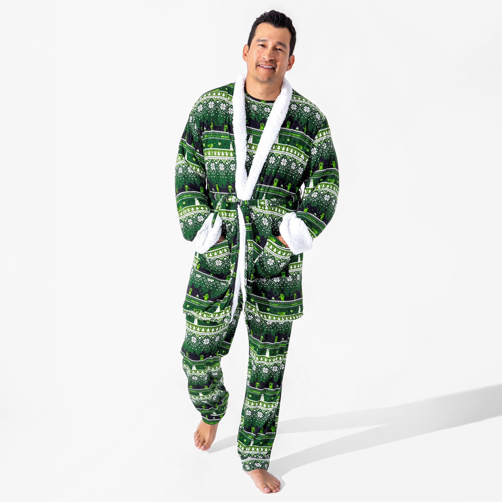 Minecraft Creeper Holiday Bamboo Adult Sherpa Bathrobe