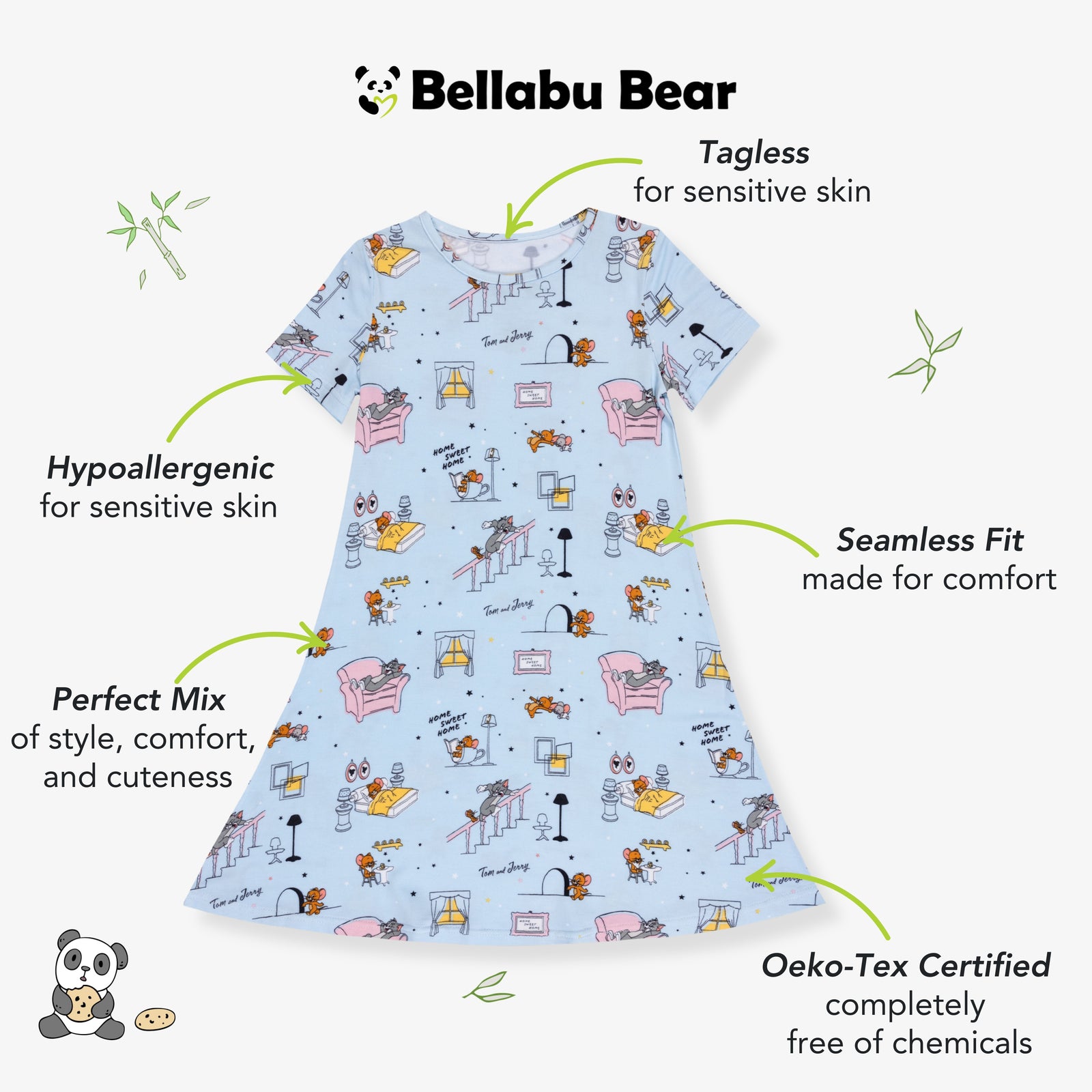 Tom & Jerry: Home Sweet Home Bamboo Girls' Short Sleeve Dress