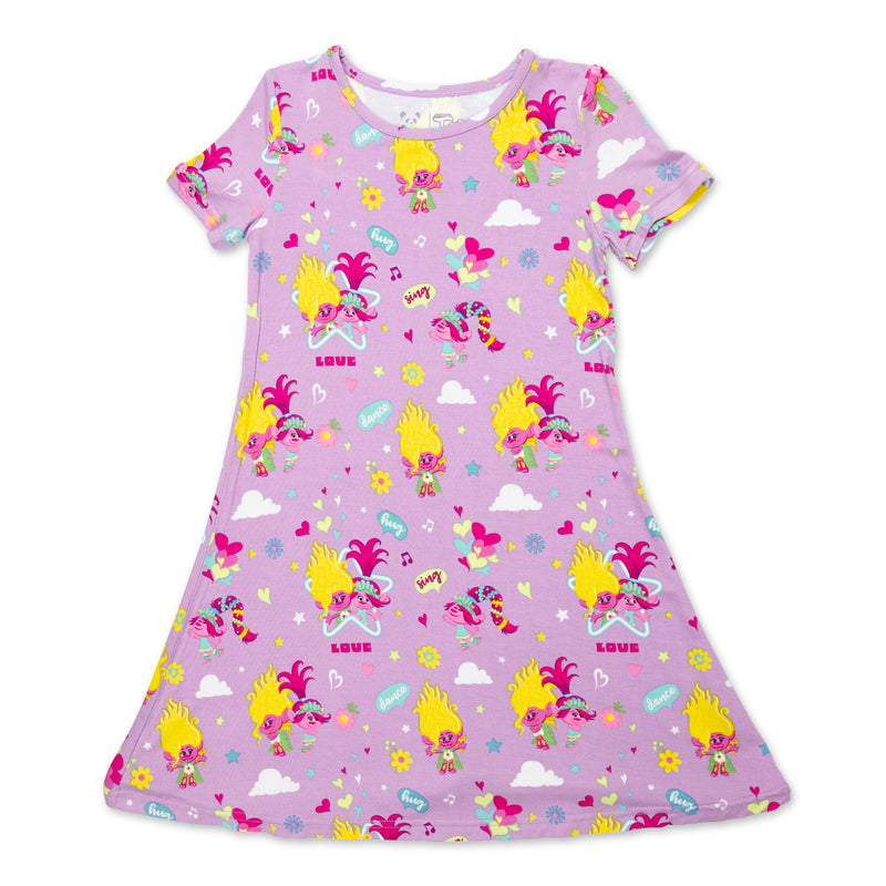 Trolls Harmony Valentine's Bamboo Girls' Short Sleeve Dress