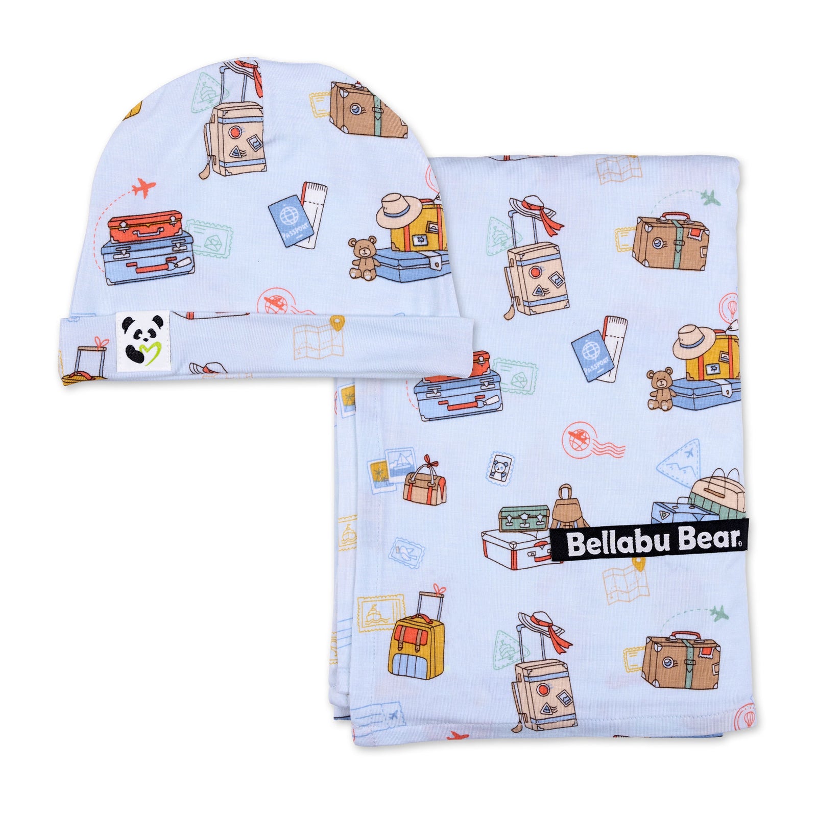 Vintage Suitcases Bamboo Swaddle & Beanie Set