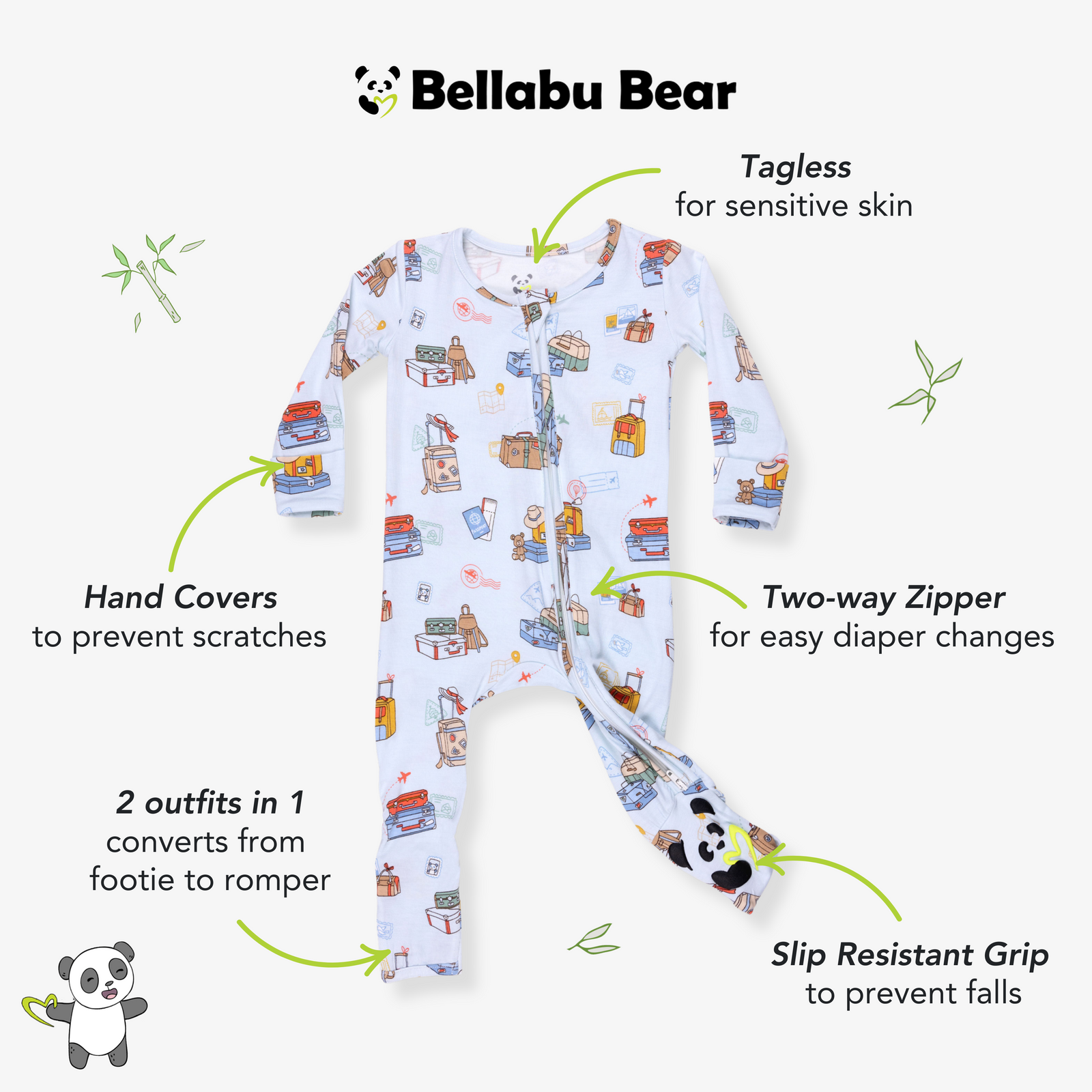 Vintage Suitcases Bamboo Convertible Footie