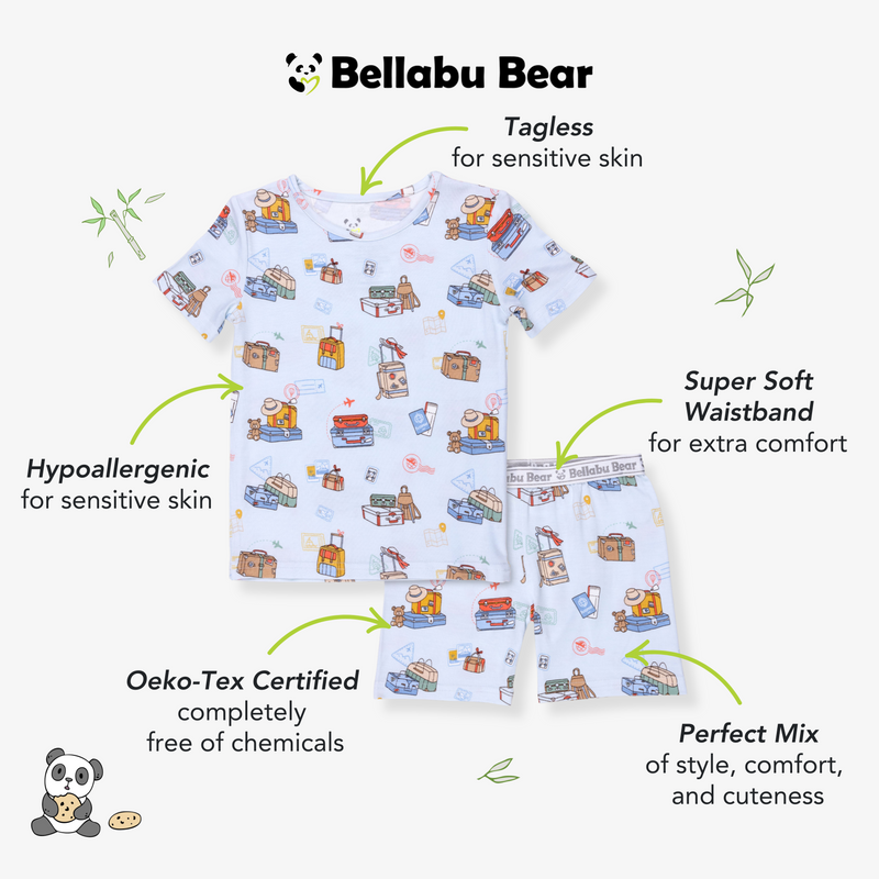 Vintage Suitcases Bamboo Kids Pajama Short Set