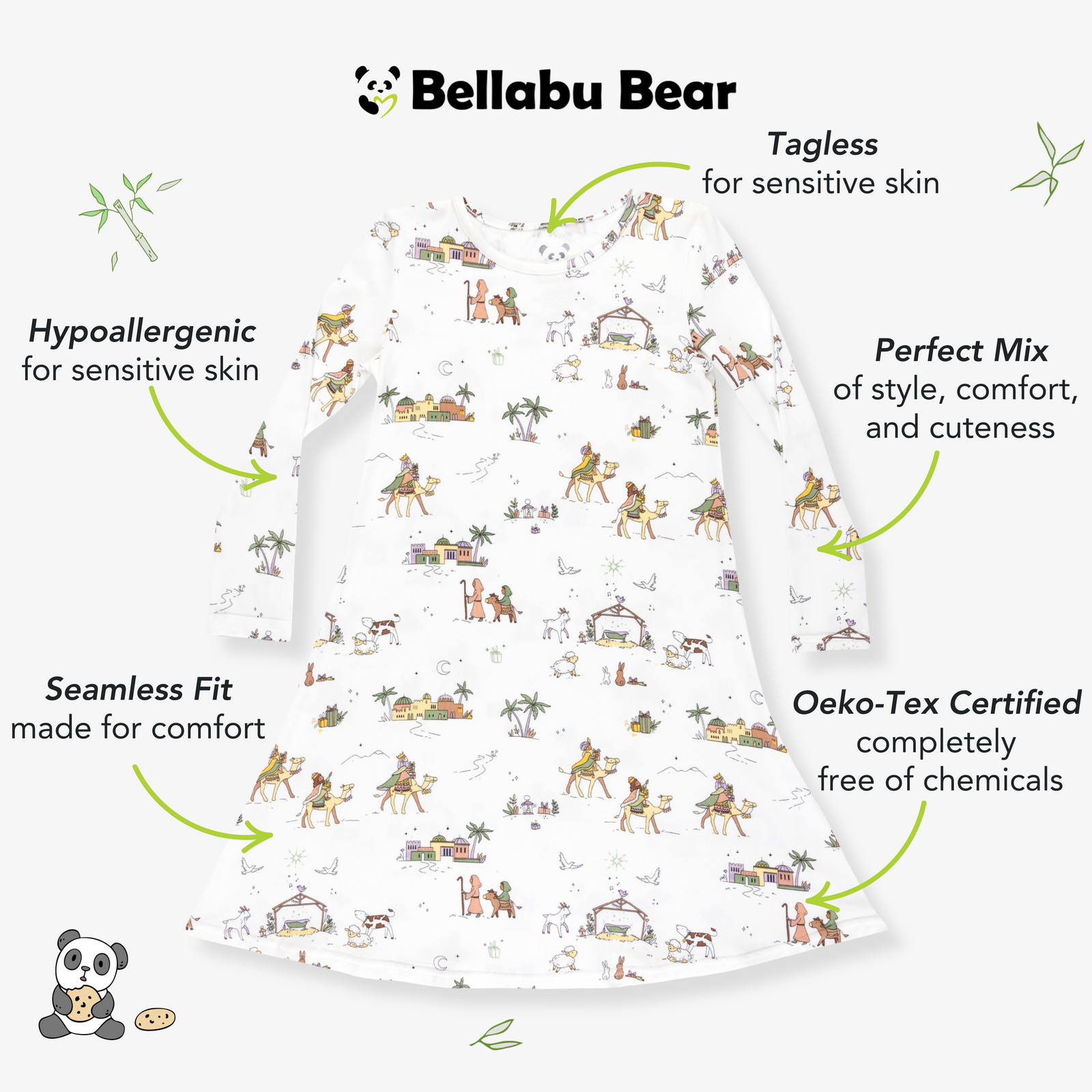 Holy Night Bamboo Girls' Long Sleeve Dress