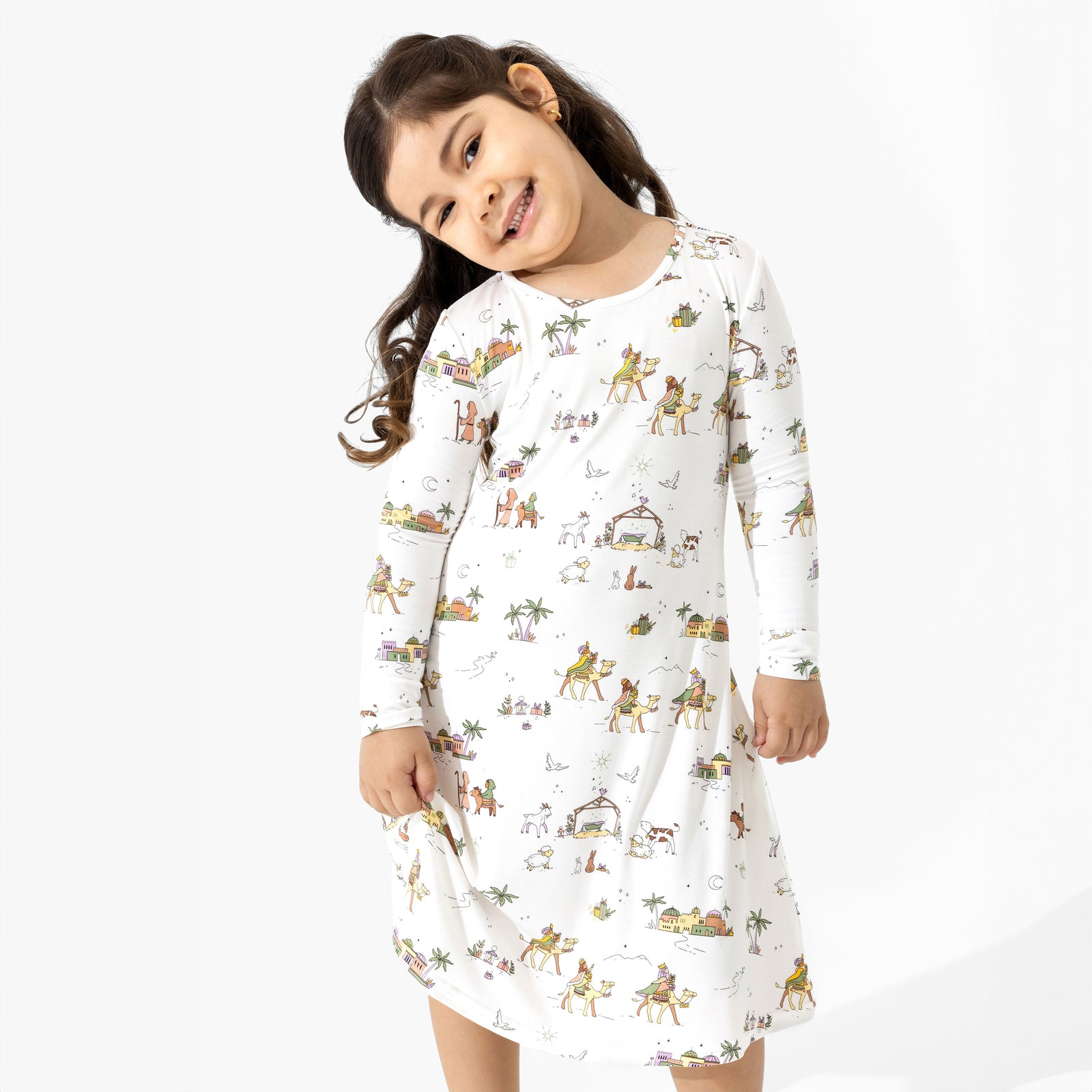 Holy Night Bamboo Girls' Long Sleeve Dress