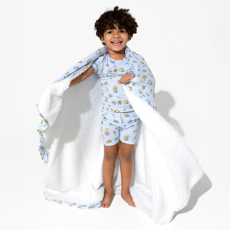 Easter Bunny Blue Bamboo Blanket