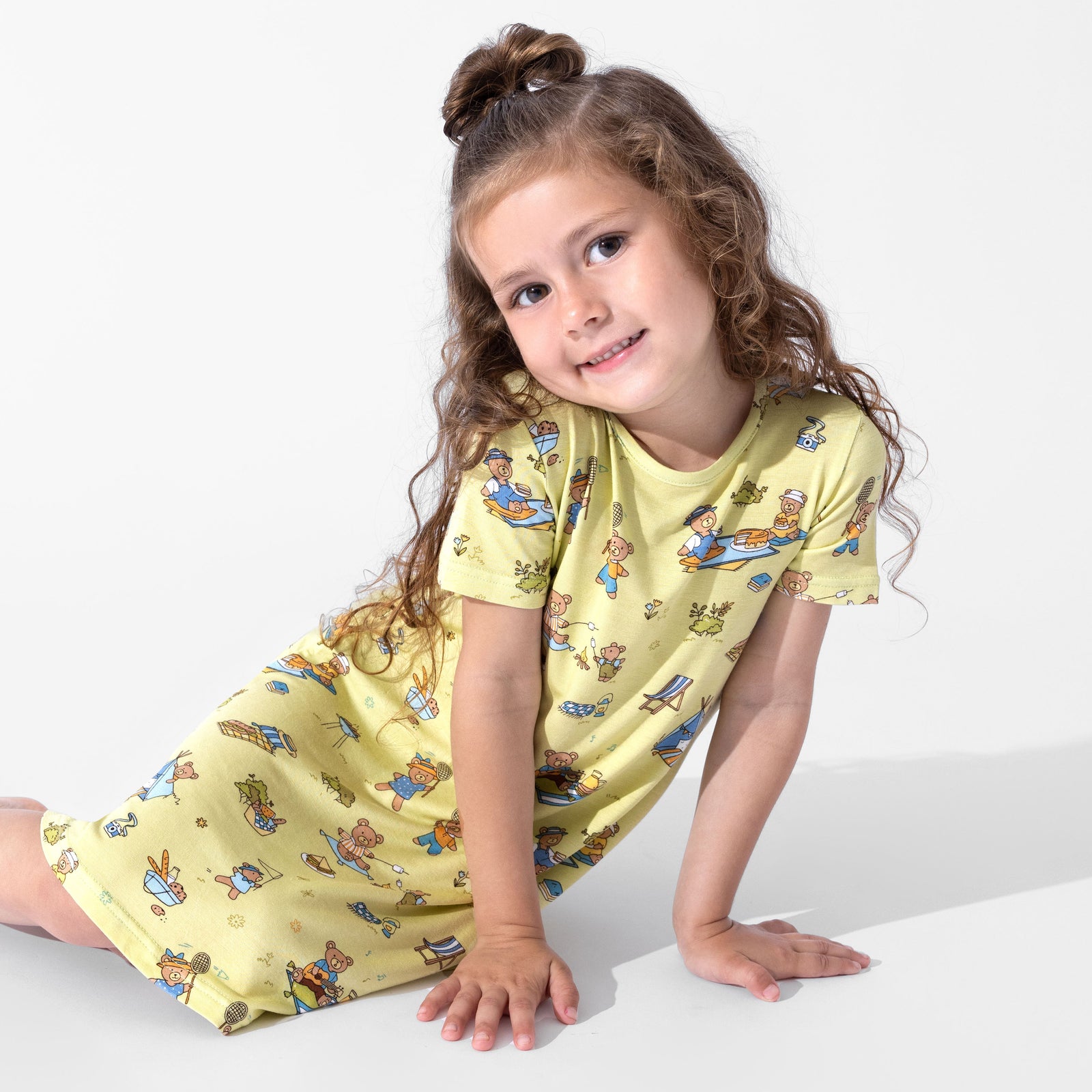 Teddy Bear Picnic Bamboo Girls' Short Sleeve Dress