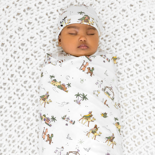 Pattern Holy Night Bamboo Swaddle & Beanie Set