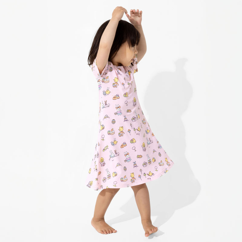 Easter Bunny Pink Bamboo Girls' Short Sleeve Dress