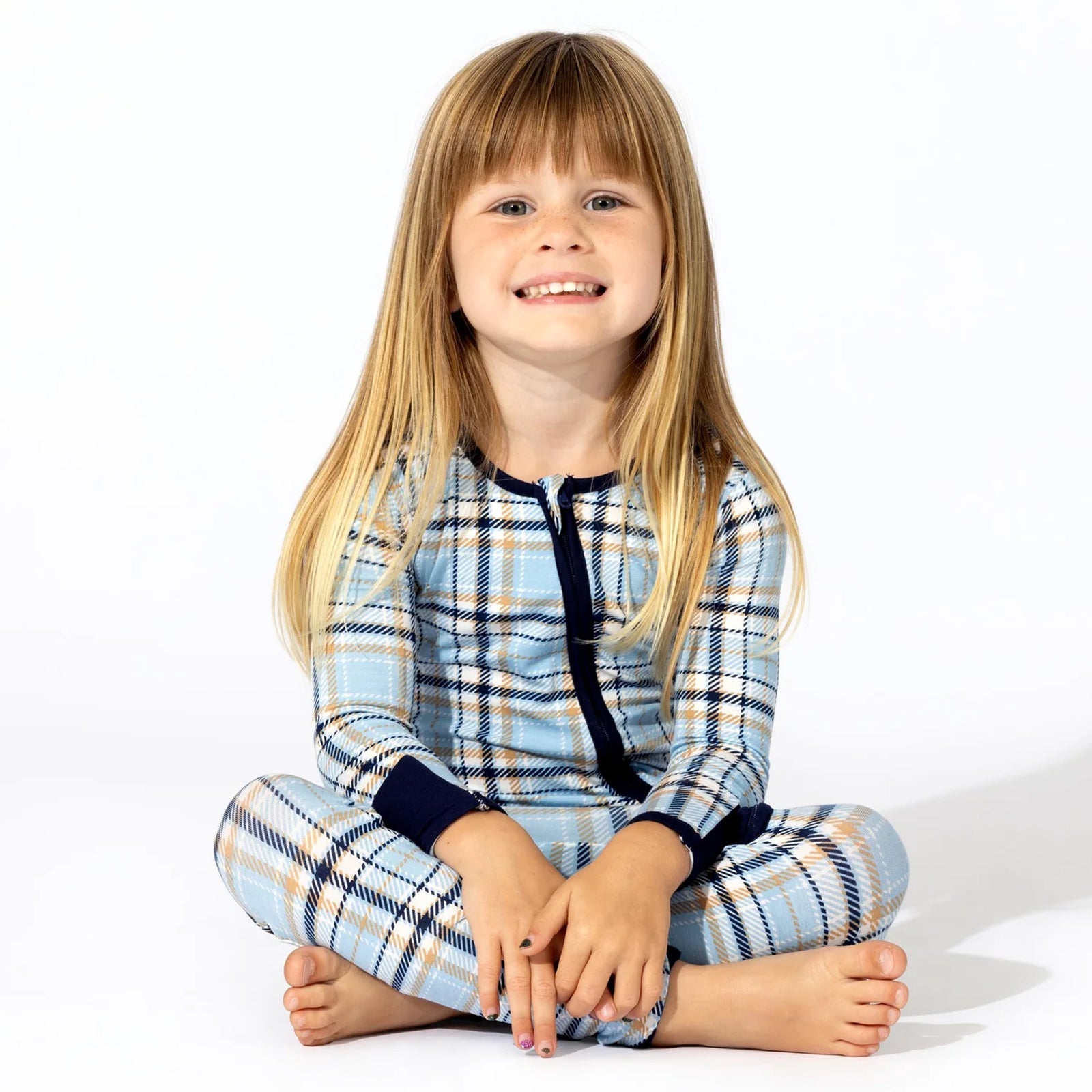 Holiday Plaid Blue Bamboo Convertible Footie