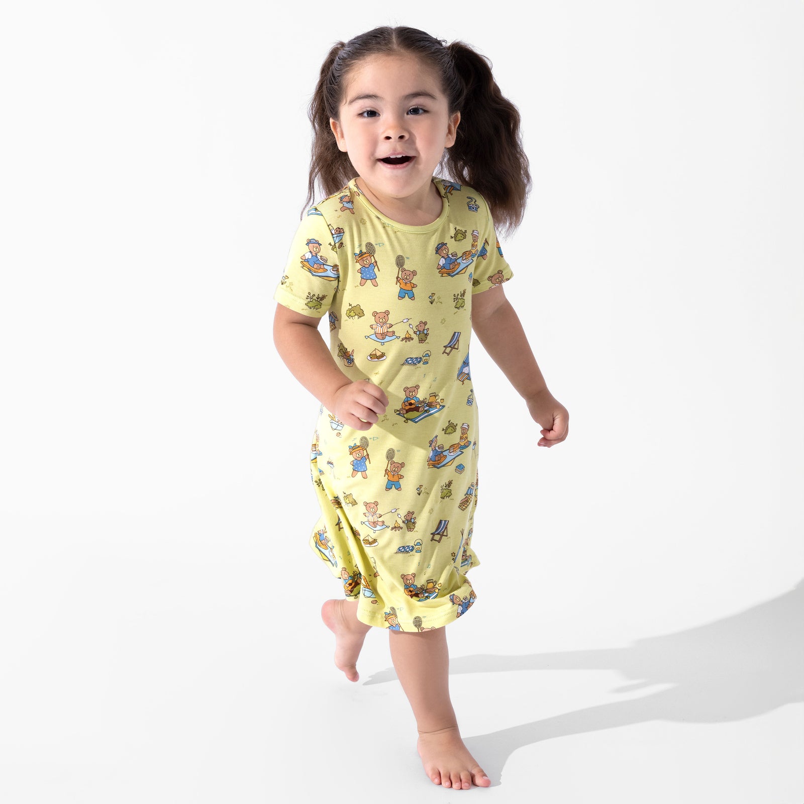 Teddy Bear Picnic Bamboo Girls' Short Sleeve Dress