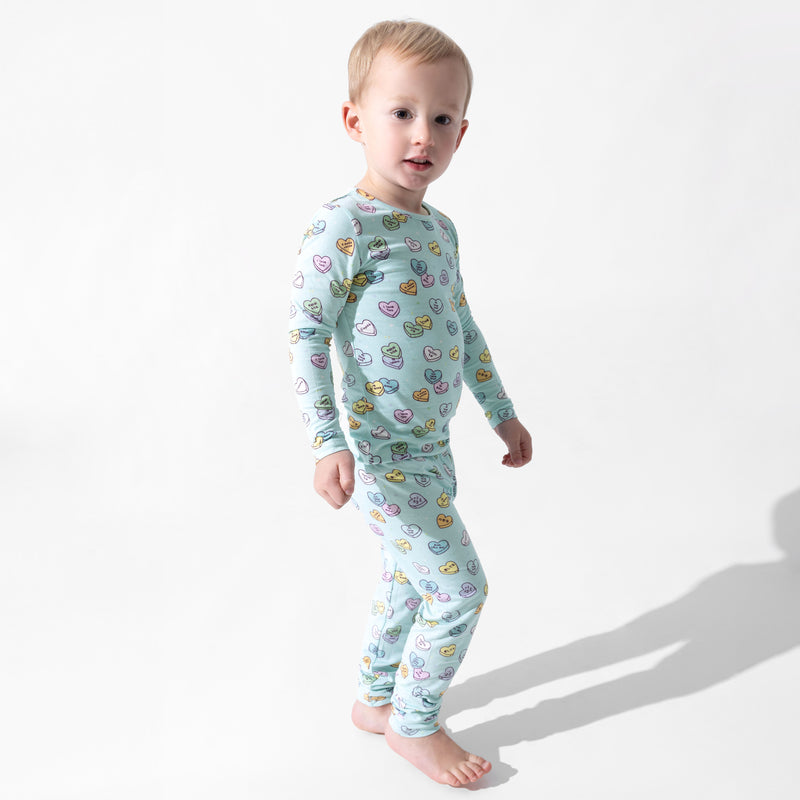 Candy Hearts Blue Bamboo Kids Pajamas