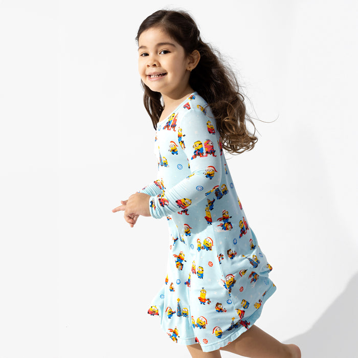 Merry Minions Holiday Bamboo Girls' Long Sleeve Dress