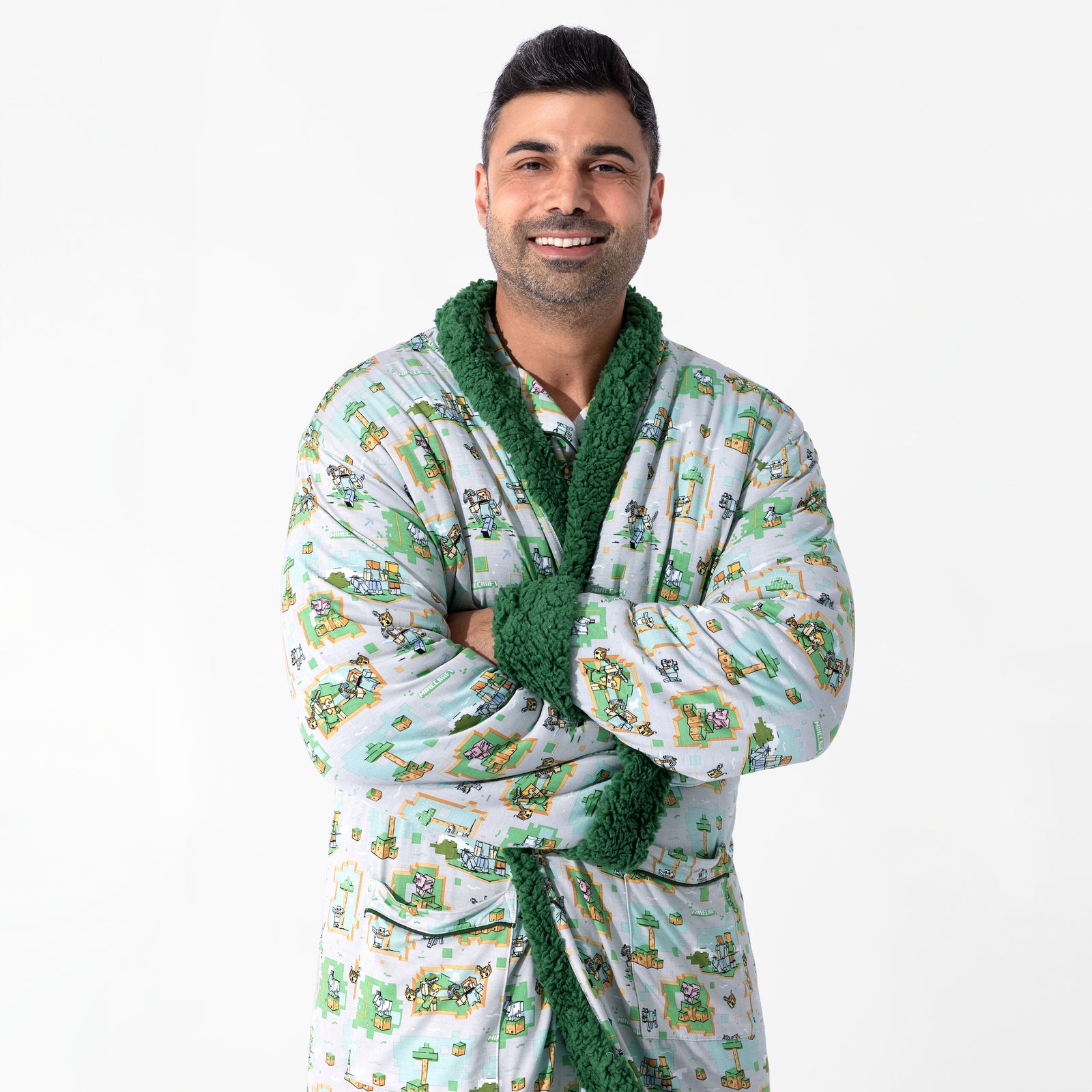 Minecraft Overworld Dreams bamboo Adult Sherpa Bathrobe