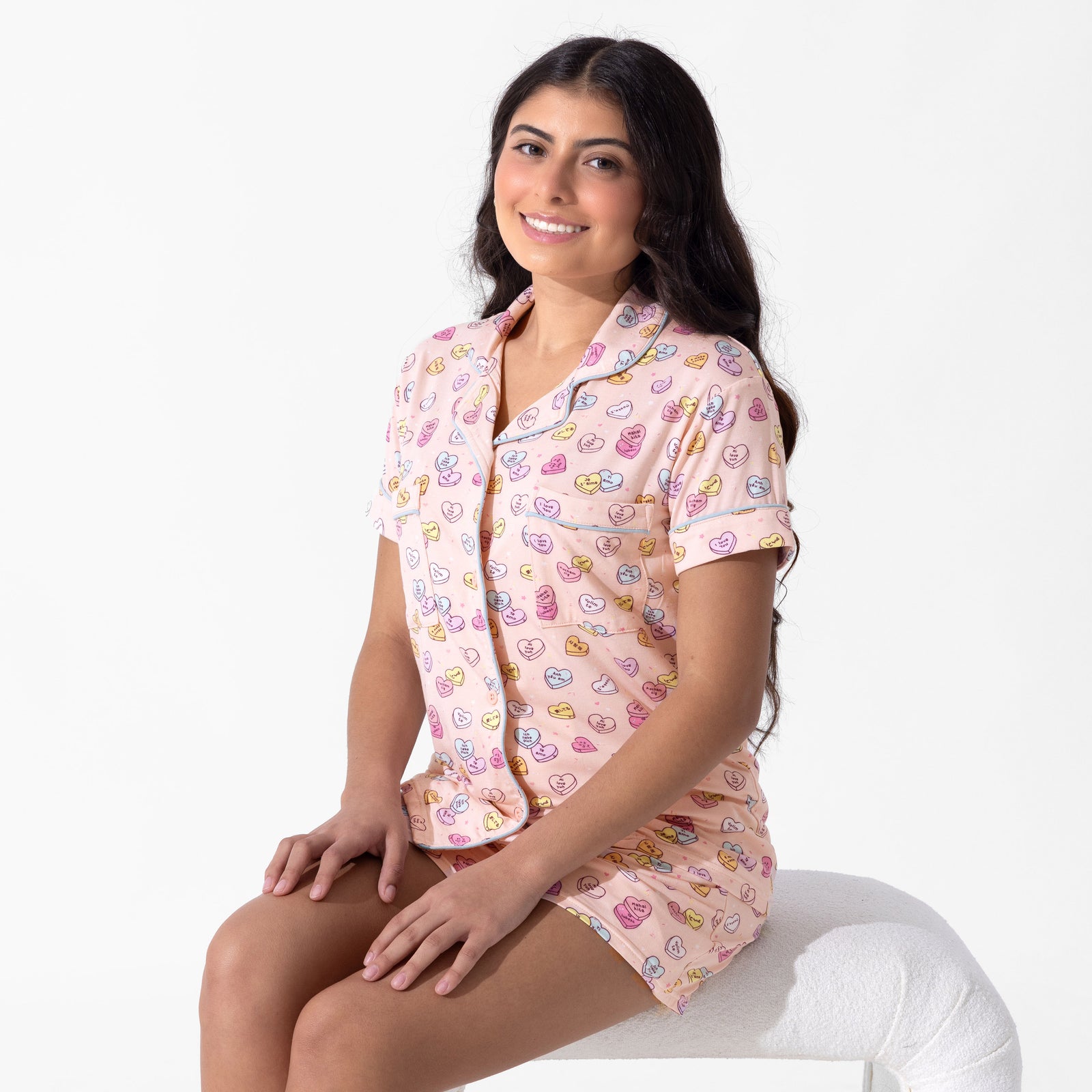 Candy Hearts Pink Bamboo Women's Pajama Short Set