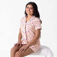 Candy Hearts Pink Bamboo Women's Pajama Short Set