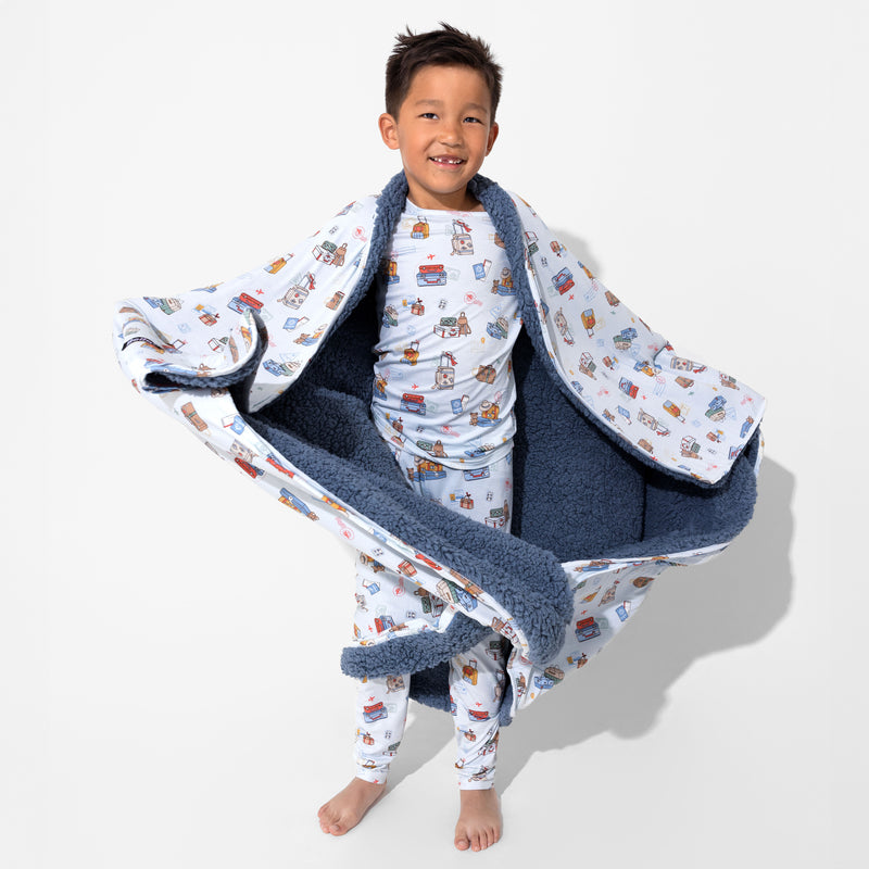 Vintage Suitcases Bamboo Sherpa Blanket