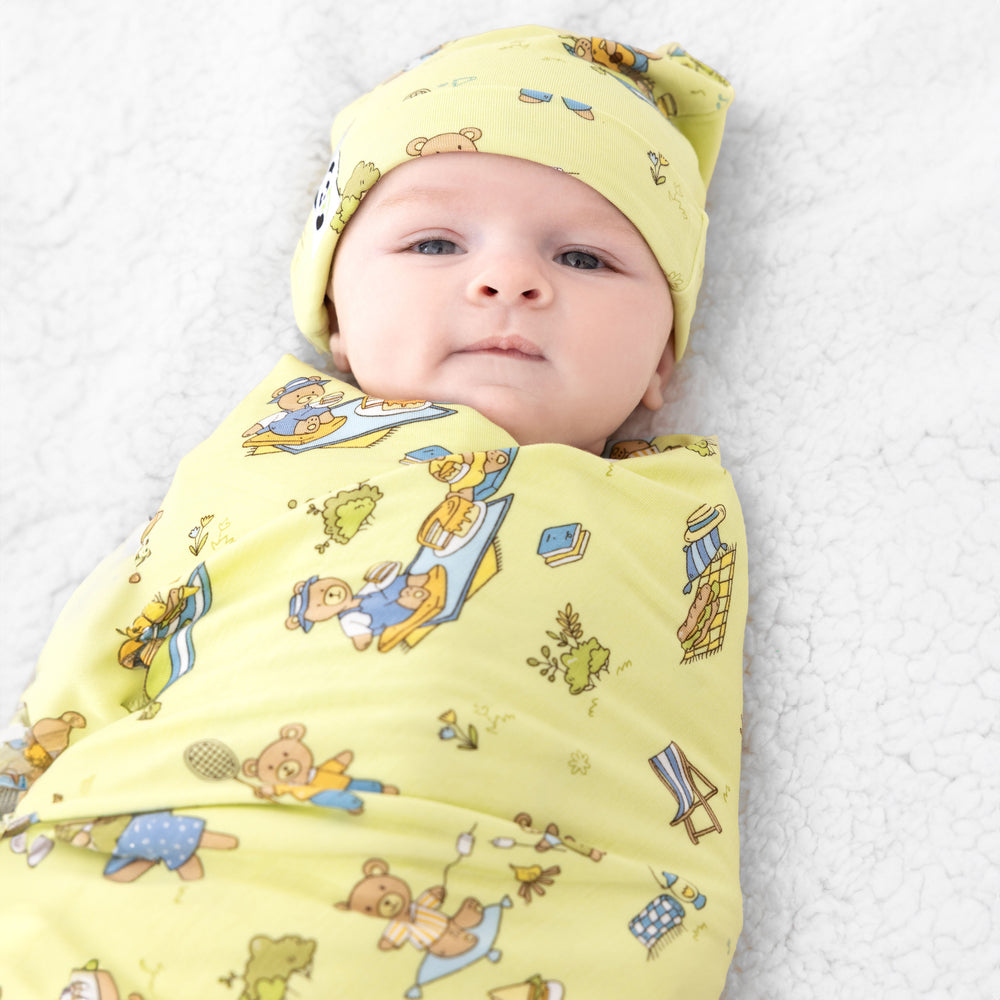 Teddy Bear Picnic Bamboo Swaddle & Beanie Set