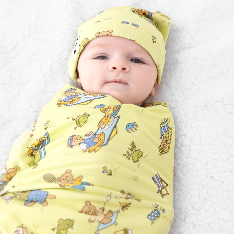 Teddy Bear Picnic Bamboo Swaddle & Beanie Set