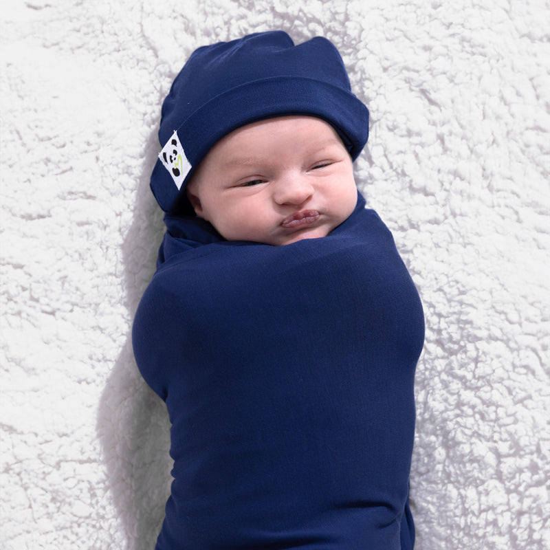 Starry Night Blue Bamboo Swaddle & Beanie Set