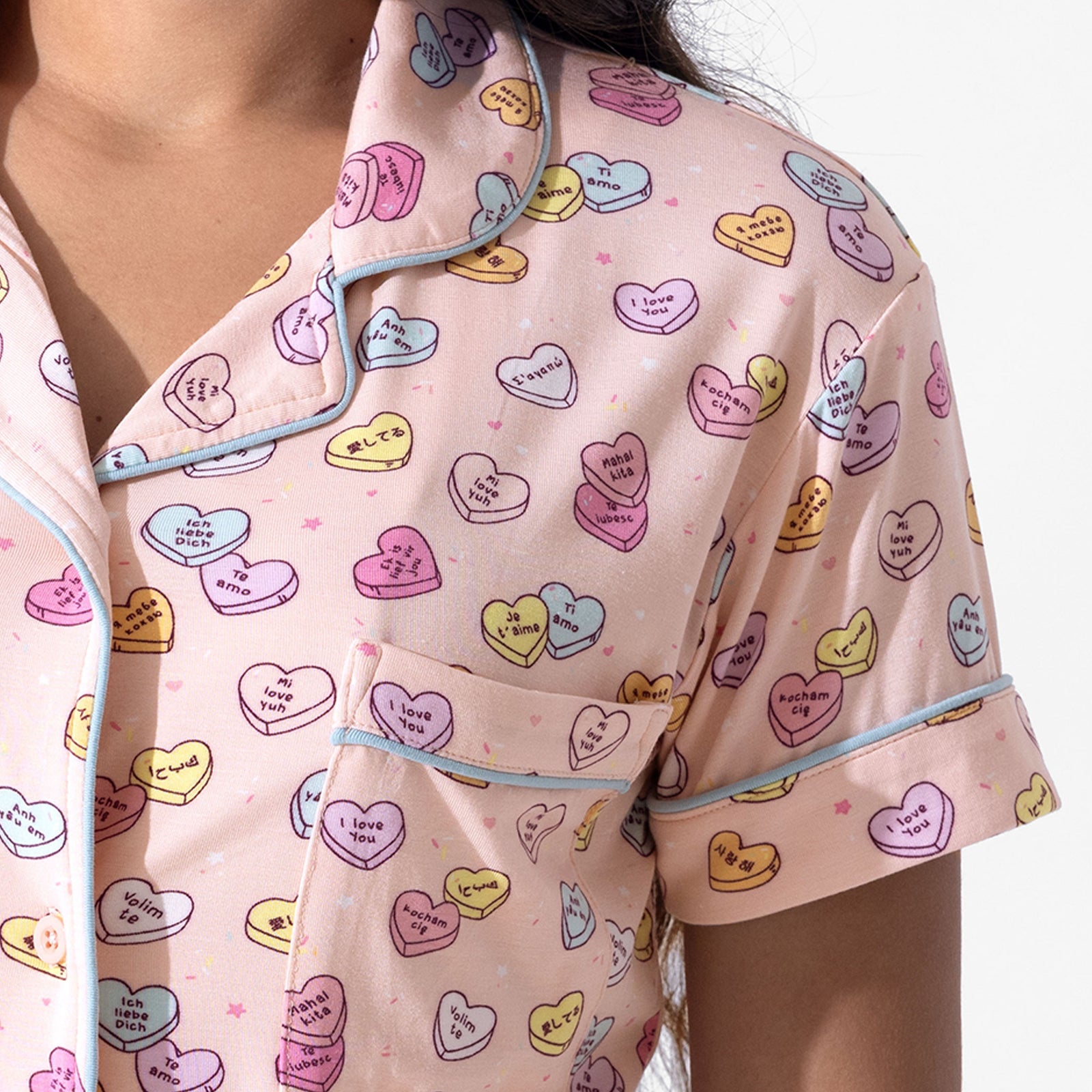 Candy Hearts Pink Bamboo Women's Pajama Short Set