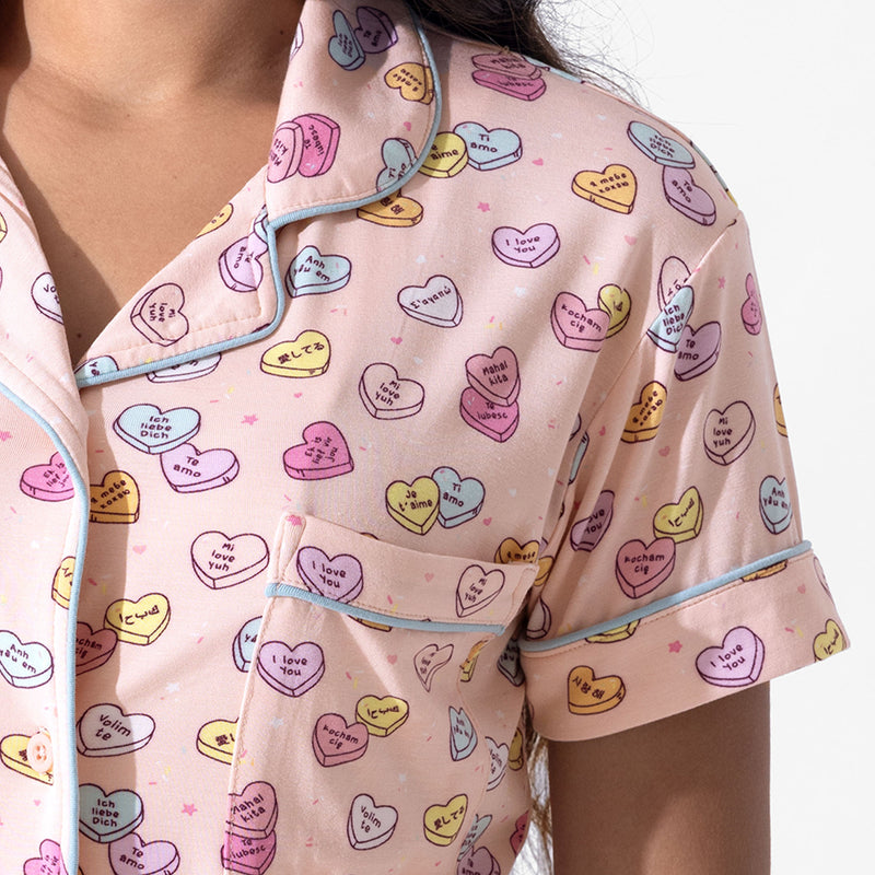 Candy Hearts Pink Bamboo Women's Pajama Short Set