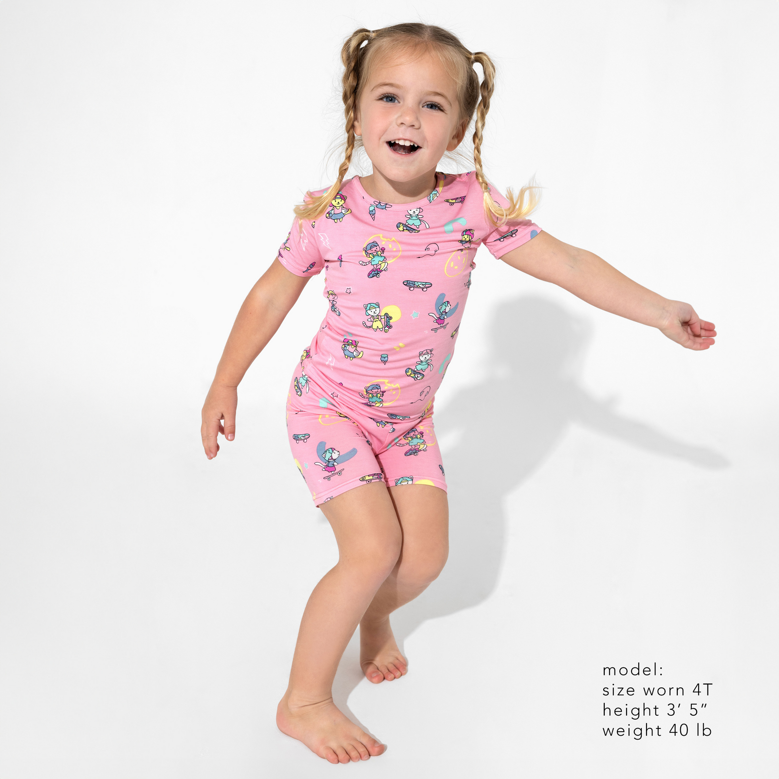 Skater Kitty Bamboo Kids Pajama Short Set