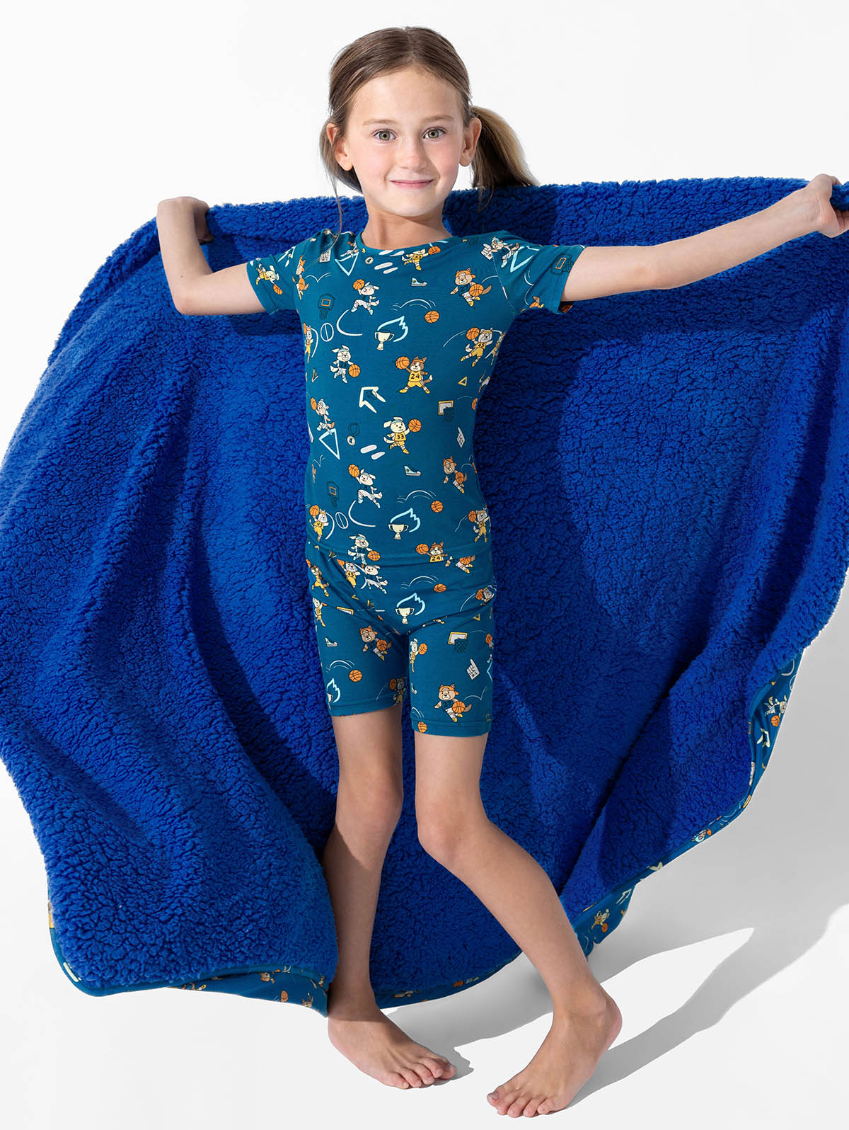 Basketball Pups Bamboo Sherpa Blanket | Soft Kids & Baby Cozy