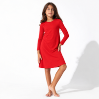 Winterberry Red Bamboo Girls' Long Sleeve Dress