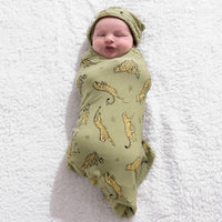 Sage & Spots Leopard Bamboo Swaddle & Beanie Set