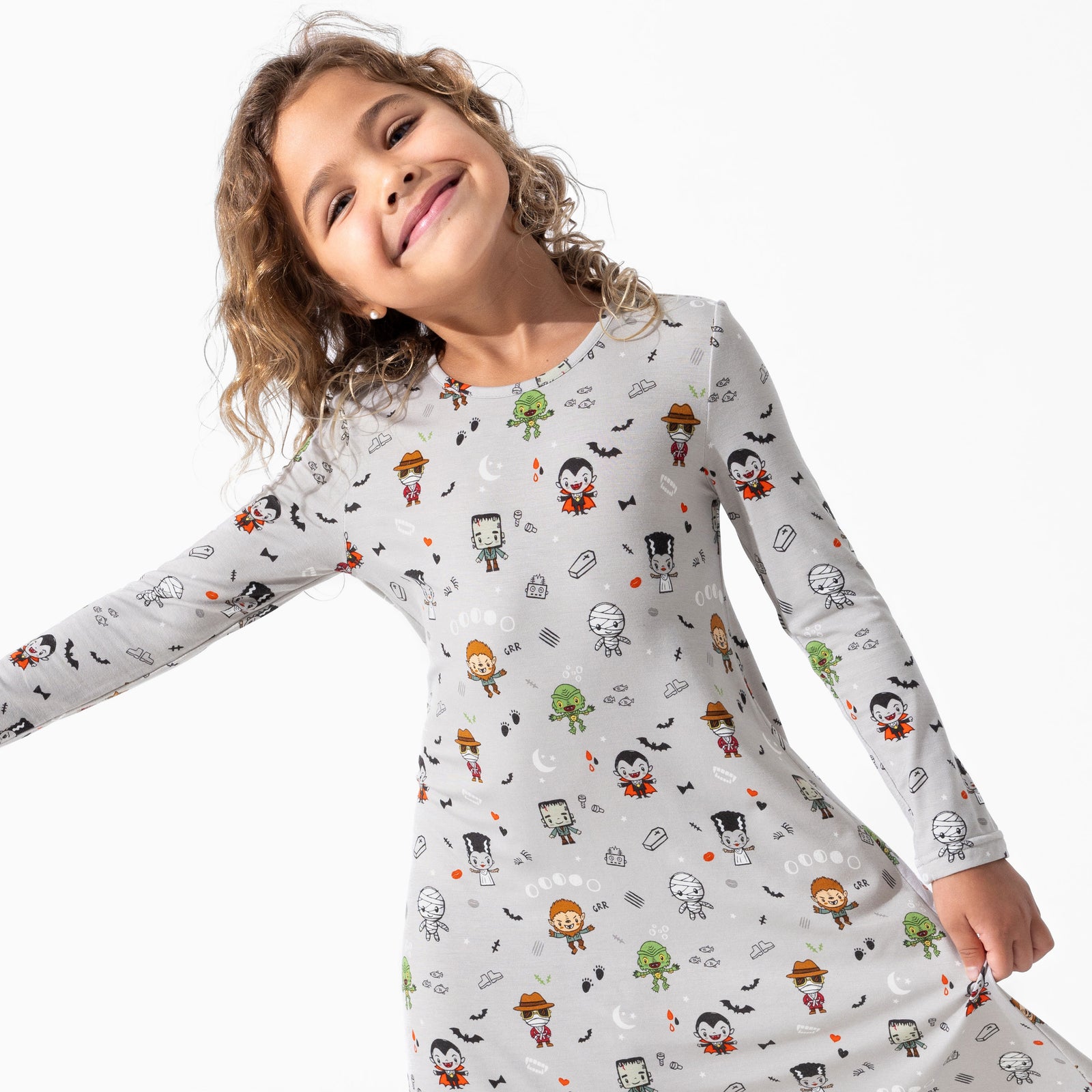 Little Monsters Bamboo Girls' Long Sleeve Dress