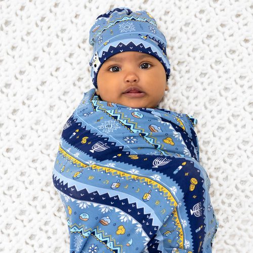 Pattern Hanukkah Fair Isle Bamboo Swaddle & Beanie Set