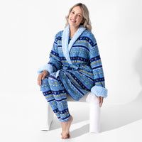 Hanukkah Fair Isle Adult Bamboo Sherpa Bathrobe