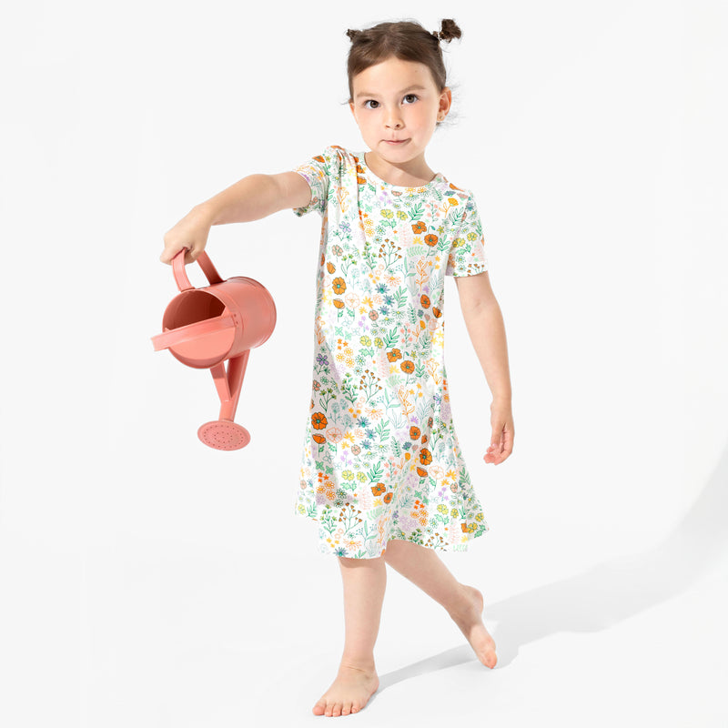Summer Floral Bamboo Girls' Short Sleeve Dress