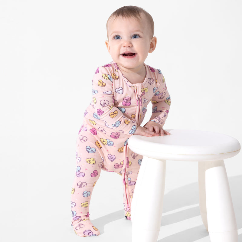 Candy Hearts Pink Bamboo Convertible Footie