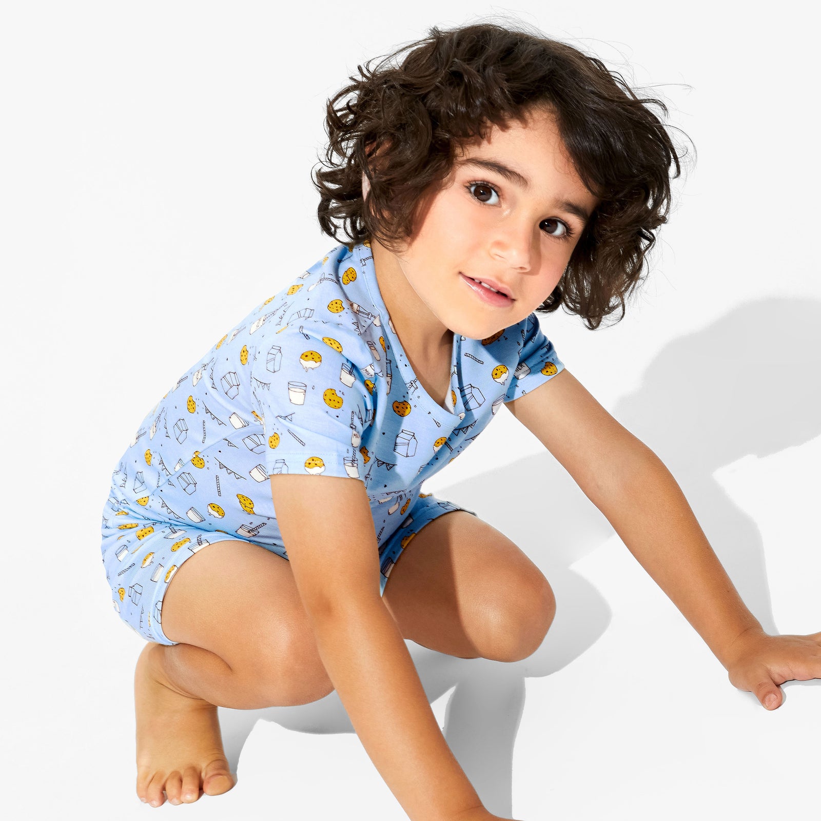 Milk & Cookies Blue Bamboo Kids Pajama Short Set