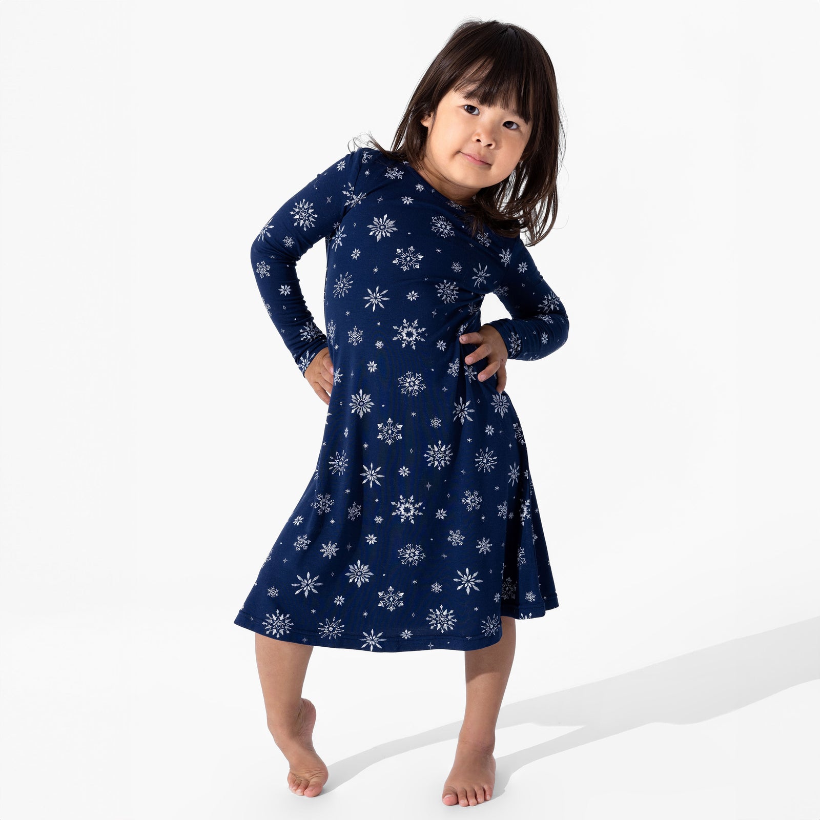Snowflake Bamboo Girls' Long Sleeve Dress