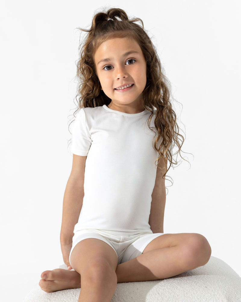 Milk White Bamboo Kids Pajama Short Set
