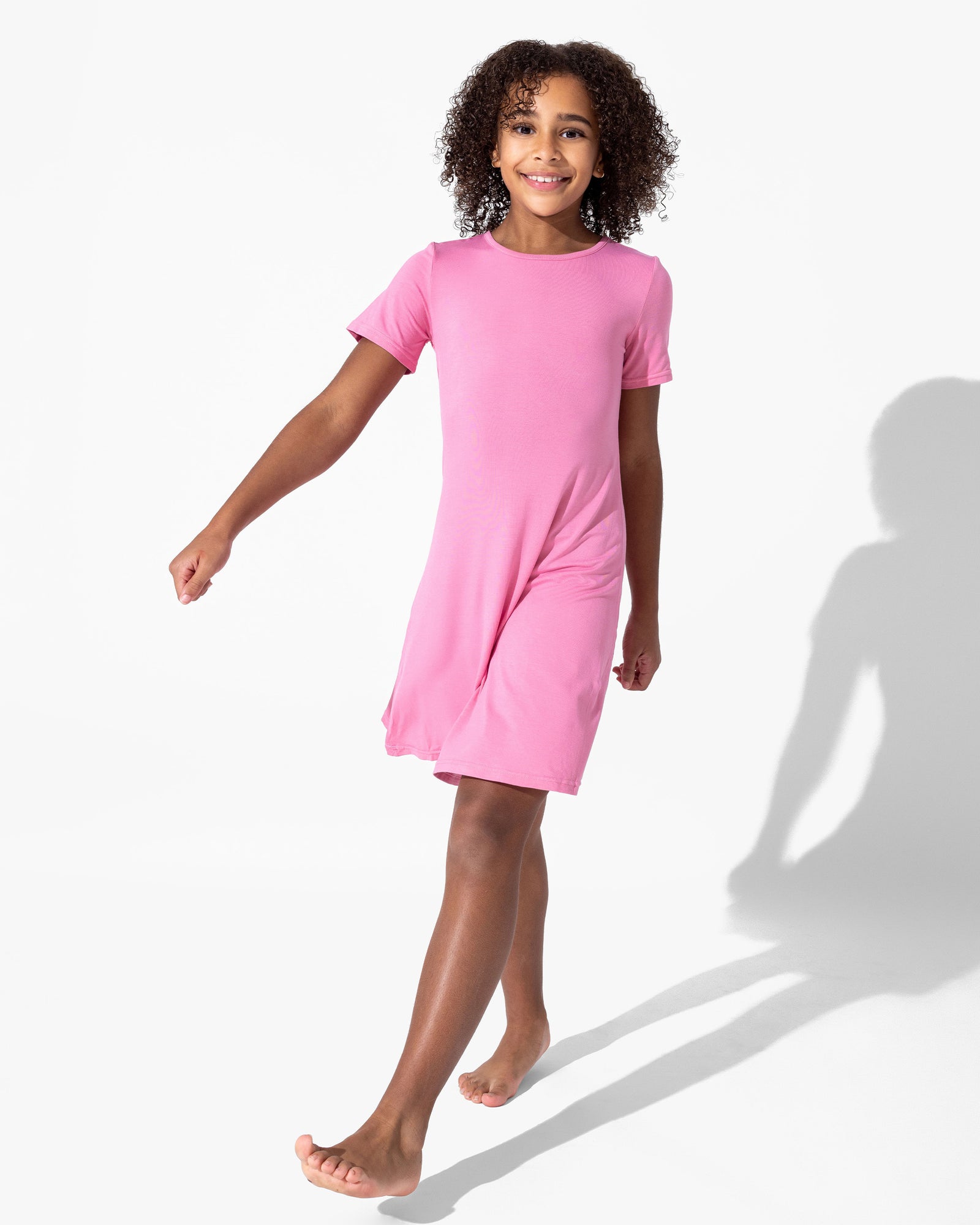 Bubblegum Pink Bamboo Girls' Short Sleeve Dress